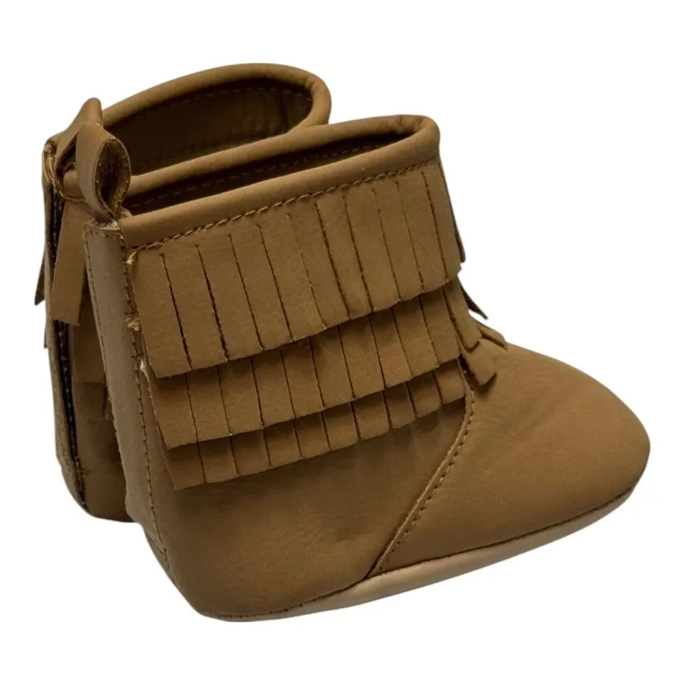 Old Navy Baby Moccasin Booties 3-6 Months Tan Brown Faux Suede Fringe NWT